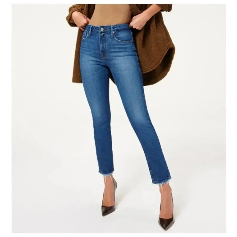 NWT Good American Good Classic Skinny Jeans High Rise Raw Hem Medium Wash 00